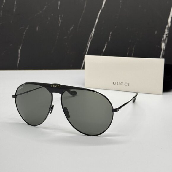 NEW GG0908S 004 GUCCI SUNGLASSES AVIATOR BLACK UNISEX EYEWEAR GUCCI - Picture 1 of 15